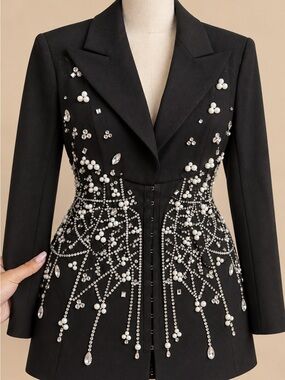 Embellished Black Women's Tailored Blazer Jacket